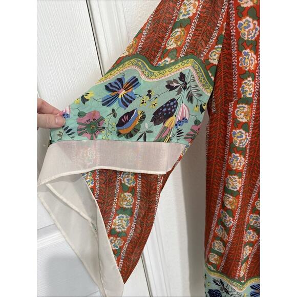 Umgee Boho Chic Mismatch Multicolor Floral Bell Sleeve Flirty Mini Dress Medium - Picture 3 of 6